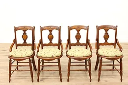 Set of 4 Antique Victorian Eastlake Walnut Dining Chairs, New Upholstery #44407