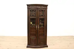 Vintage Farmhouse Oak Bow Front China, Curio, Display Cabinet, Jamestown #44574