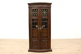 Vintage Farmhouse Oak Bow Front China, Curio, Display Cabinet, Jamestown #44671