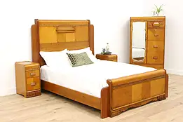 Art Deco Waterfall Vintage Mahogany 3 Pc. Bedroom Set, Queen Size Bed #44258