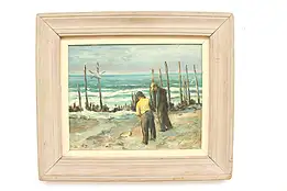 Bait Gatherers Cape May NJ Original Vintage Oil Painting, Gilmore 29" #44582