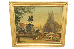 Church, Flower Market & Monument Original Oil Painting Hudner 36" #40780