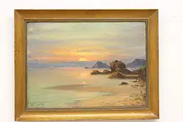 Ocean Sunset & Boats Original Oil Painting Sarkis Erganian 17" #43739