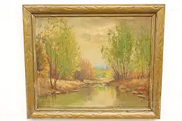 Trees Along Riverbank Original Oil Painting Sarkis Erganian 18" #43738