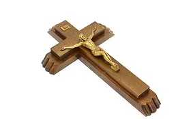 Carved Walnut Vintage Wall Cross or Crucifix, Hidden Candle Pocket #44527
