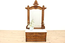 Victorian Renaissance Antique Carved Walnut Dresser or Chest, Marble top #44452