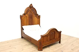 Victorian Renaissance Antique Carved Walnut & Burl Full Size Bed #44453