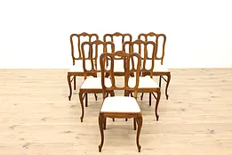 Set of 6 Country French Farmhouse Provincial Antique Oak Dining Chairs #44619
