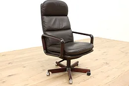 Midcentury Modern Danish Vintage Leather Swivel Office Desk Chair #42486