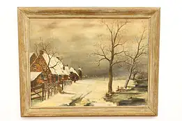 Snowy Farm Dutch Original Vintage Oil Painting by Kees Van Berk 36" #44650