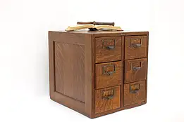 Oak Antique 6 Drawer Desktop Office 4x6 Card File, Globe #44098