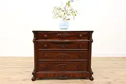 Victorian Antique Carved Rosewood Dresser Hall or Linen Chest, Marble Top #44900