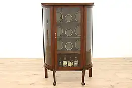 Victorian Oak Antique Curved Glass Curio China Cabinet, Paw Feet, Larkin #41822