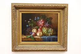 Still Life of Peaches & Grapes Vintage Original Oil Painting Bianchi 29" #44863