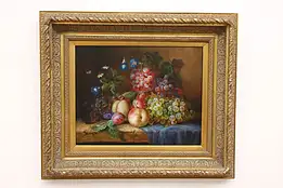 Still Life of Peaches & Grapes Vintage Original Oil Painting Bianchi 29" #44863