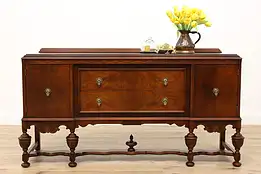 English Tudor Design Antique Carved Walnut Buffet, Sideboard, or Server #35372