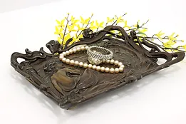 Art Nouveau Woman & Deer Vintage Classical Bronze Plaque or Jewelry Tray #44668