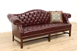 Traditional Chesterfield Tufted Camel Back Leather Vintage Sofa #44589