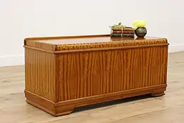 Art Deco Waterfall Vintage Satinwood Cedar Trunk or Blanket Chest, Roos #44816