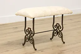 Cast Iron Antique Painted Footstool or Hall Bench, New Upholstery #44566