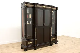 Classical Antique Ebonized Display Cabinet or Bookcase, Bone Marquetry #45109