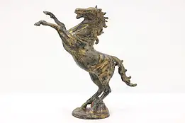 Farmhouse Vintage Gilt Cast Iron Rearing Horse Sculpture #44791