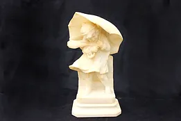 Alabaster Antique Statue, Young Girl with Umbrella Italian Sculpture #44260