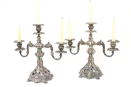 Pair of Antique Victorian Silverplate Triple Candelabra, Reed & Barton #44667