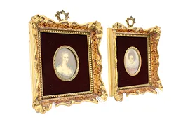 Pair of Miniature Antique Portrait Paintings in Italian Gold Frames #44651