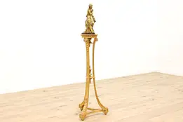 Italian Neoclassical Vintage Carved Gilt Plant Stand Sculpture Pedestal #44820