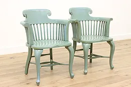 Pair of Vintage Teal Painted Office or Library Desk Chairs #45024