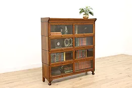 Quarter Sawn Oak Antique Double Wide 4 Stack Bookcase, Display Cabinet #41359