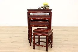 Set of 4 Chinese Vintage Rosewood & Pearl Inlay Nesting Tables #45006