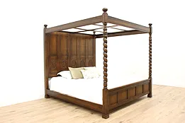 Tudor Design Vintage Carved Oak 4 Poster King Size Canopy Bed #44670