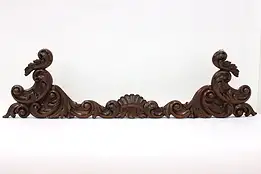 Italian Antique Architectural Salvage Carved Oak Crest Fragment #44305