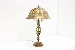 Stained Glass & Brass Dome Antique Office or Library Desk Lamp #44885