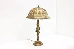 Stained Glass & Brass Dome Antique Office or Library Desk Lamp #44885