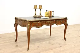French Louis XIV Design Vintage Bureau Plat Office Desk, Brass Mounts #44809