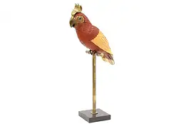 Cockatoo Leather & Brass Vintage Sculpture, Marble Base #45075