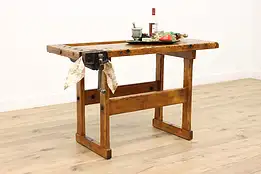 Farmhouse Salvage Antique Workbench, Kitchen Island, Wine & Cheese Table #45111