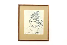 Young Child Vintage Midcentury Modern Original Signed Print, Cucaro 22.5" #45118