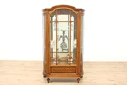 Italian Antique Carved Mahogany & Marquetry Curio Display Cabinet #43588