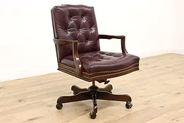 Traditional Vintage Tufted Leather Swivel Adjustable Desk Chair, Century #43863