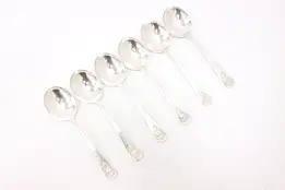 Set of 6 Antique Hammered Silverplate Cream Soup Spoons, Rodgers #44985