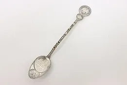 Mexican Antique Sterling Silver Souvenir Coin Spoon #44980