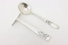 Swedish Vintage Silverplate Baby Food Pusher & American Spoon #44979