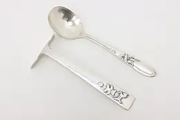 Swedish Vintage Silverplate Baby Food Pusher & American Spoon #44979