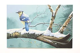 Bluejay in Winter Vintage Original Oil Painting, Daniel 36" #45128
