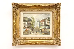 Paris Street Scene Vintage Original Oil Painting, Burnett 16.5" #44933
