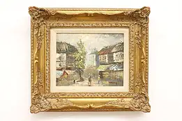 Paris Street Scene Vintage Original Oil Painting, Burnett 16.5" #44933